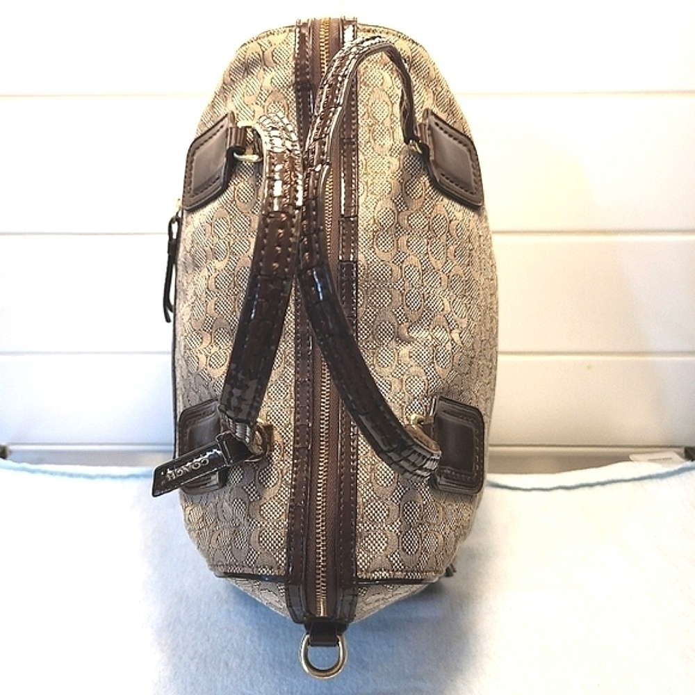 Coach Mini C Oxford Signature East West Satchel Khaki Canvas Mahogany Leather - Picture 6 of 15
